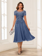 Valerie steel blue front view mother of the bride dress