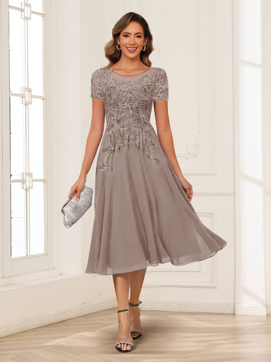 Valerie taupe front view mother of the bride dress