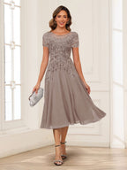 Valerie taupe front view mother of the bride dress