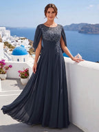 Luna June Navy Blue front view mother of the bride dress