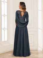 Luna June Navy Blue back view mother of the bride dress