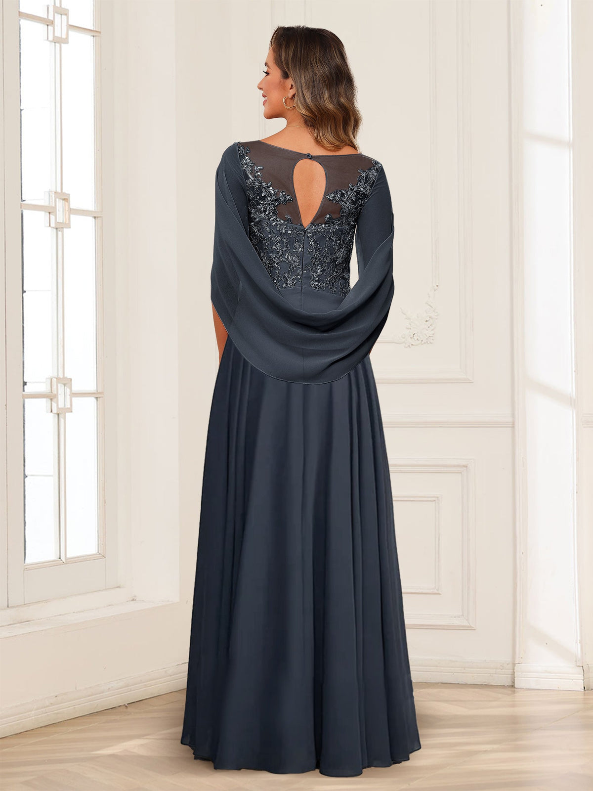 Luna June Navy Blue back view mother of the bride dress