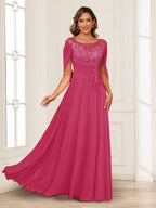 Luna June Fuchsia front view mother of the bride dress