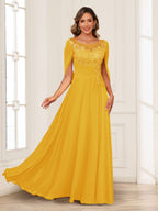 Luna June Gold front view mother of the bride dress