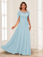 Luna June Sky Blue front view mother of the bride dress