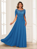 Luna June Ocean Blue front view mother of the bride dress