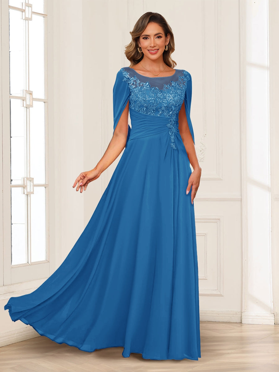 Luna June Ocean Blue front view mother of the bride dress