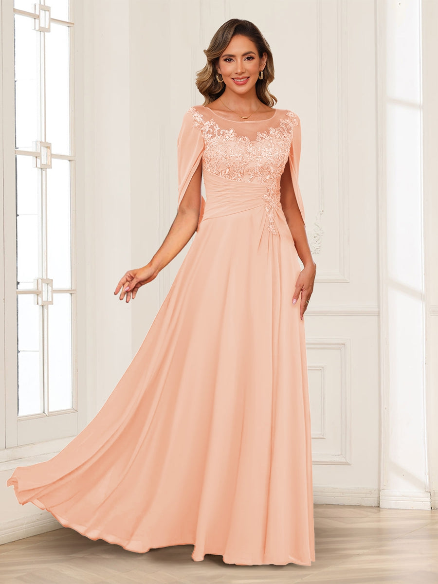Luna June Peach front view mother of the bride dress