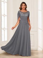 Luna June Steel Grey front view mother of the bride dress