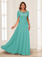 Luna June Pool Blue back view mother of the bride dress