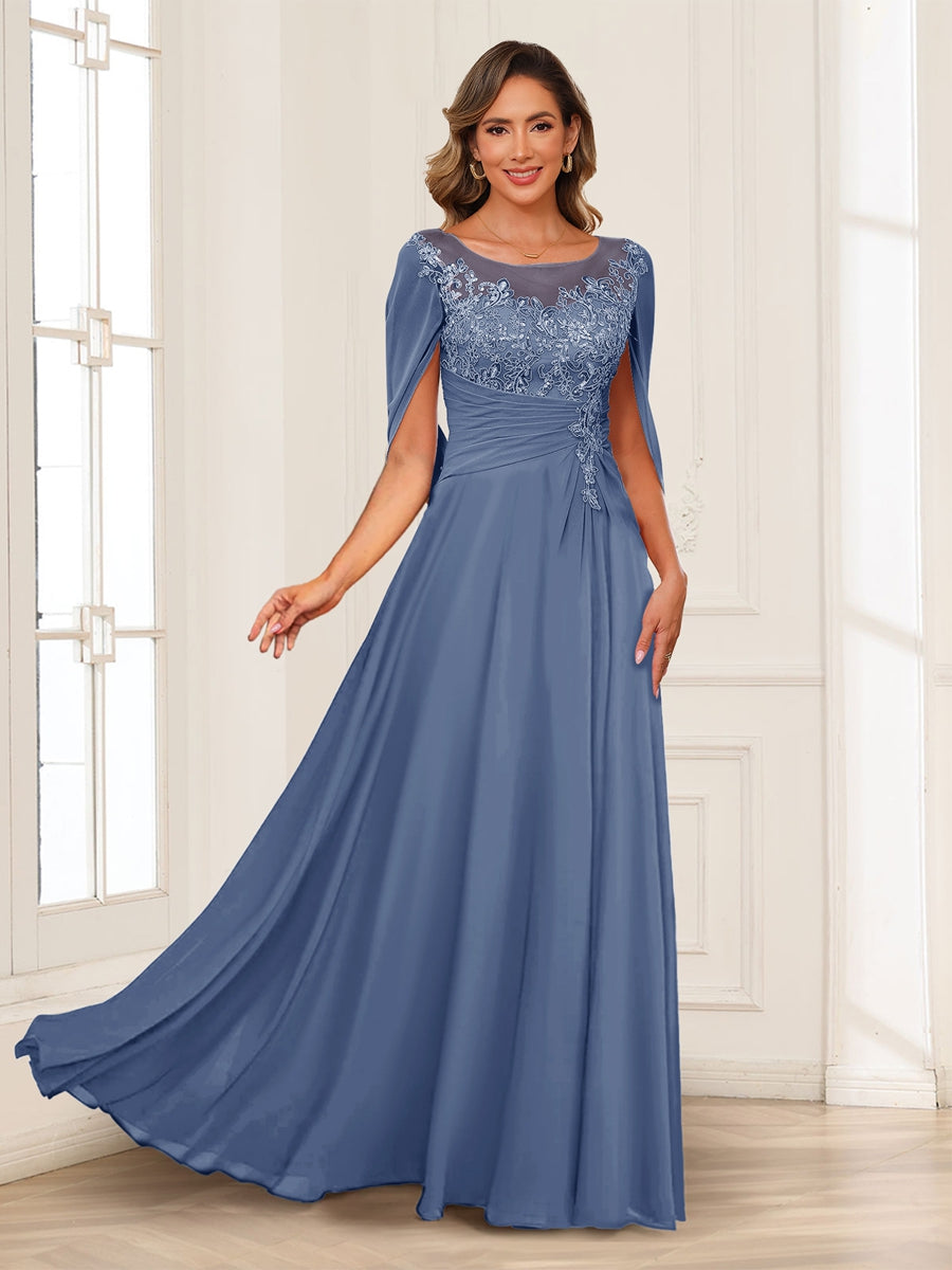 Luna June Steel Blue front view mother of the bride dress