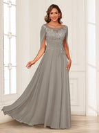 Luna June Taupe front view mother of the bride dress