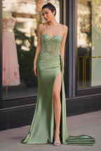 Silver Spaghetti Straps Mermaid Appliqued Formal Prom Gown With Split