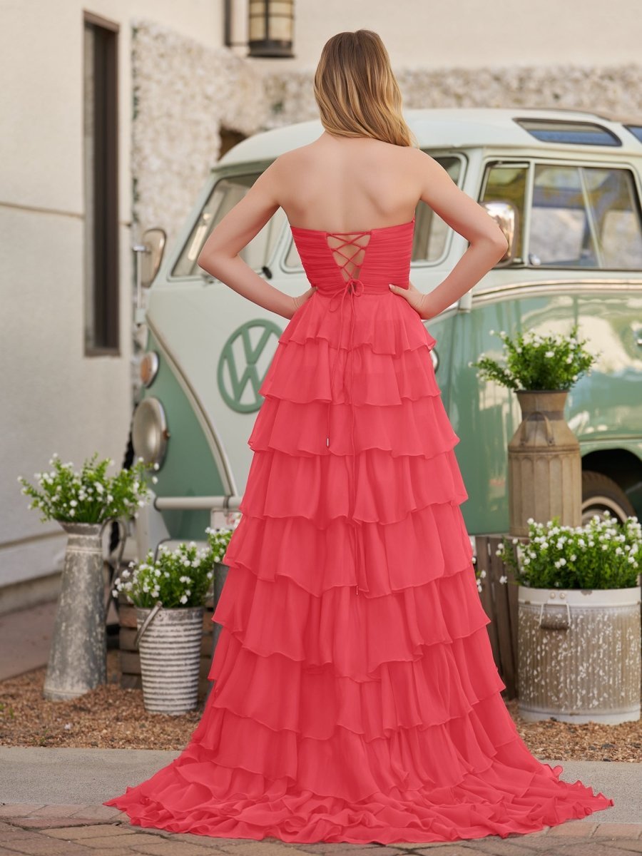 Fuchsia Chiffon A-Line Evening Dress with Sweetheart Neckline and Ruffles