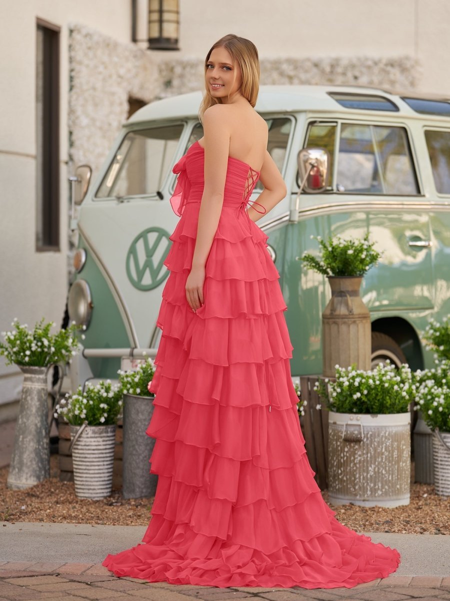 Fuchsia Chiffon A-Line Evening Dress with Sweetheart Neckline and Ruffles