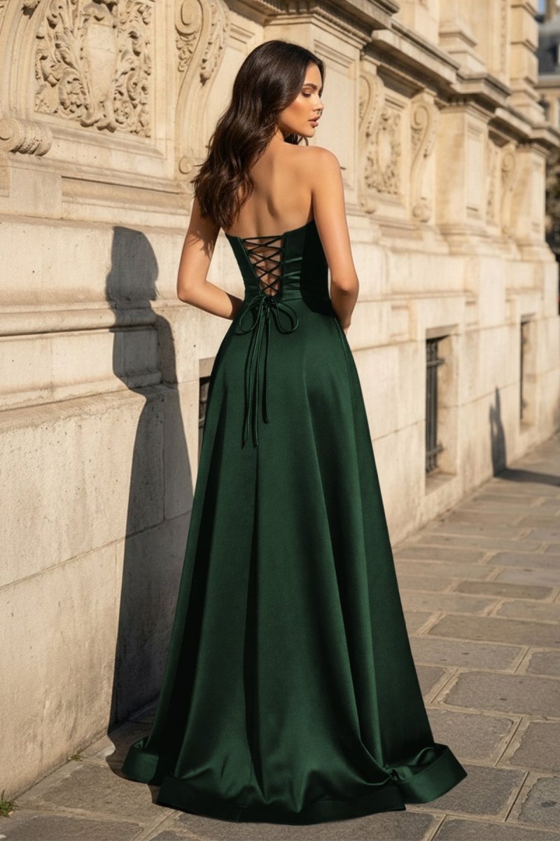 Blythe Corinne Hunter Green back view prom dress