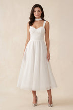 Diamond White Tulle A-Line Wedding Dress with Sweetheart Neckline and Sequins