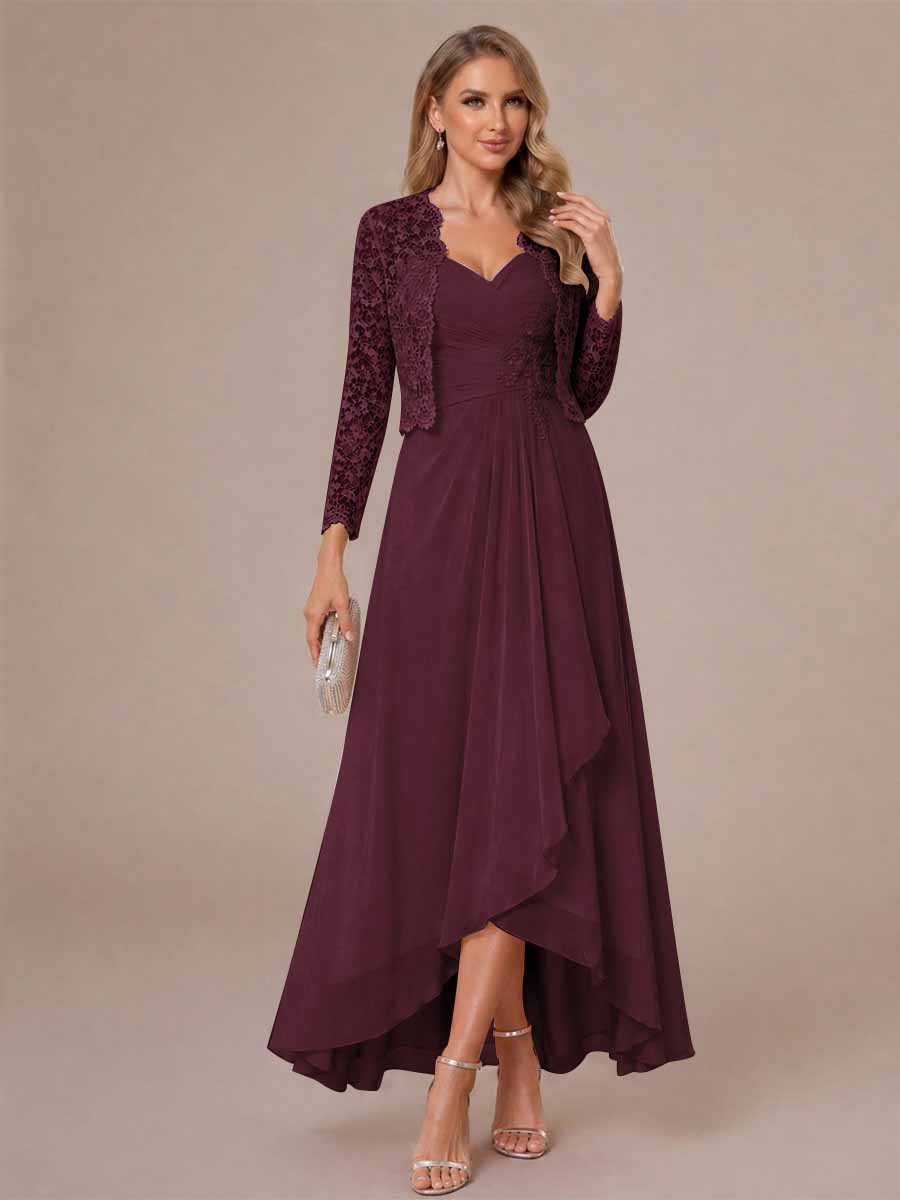 Oceane burgundy front view mother of the bride dress