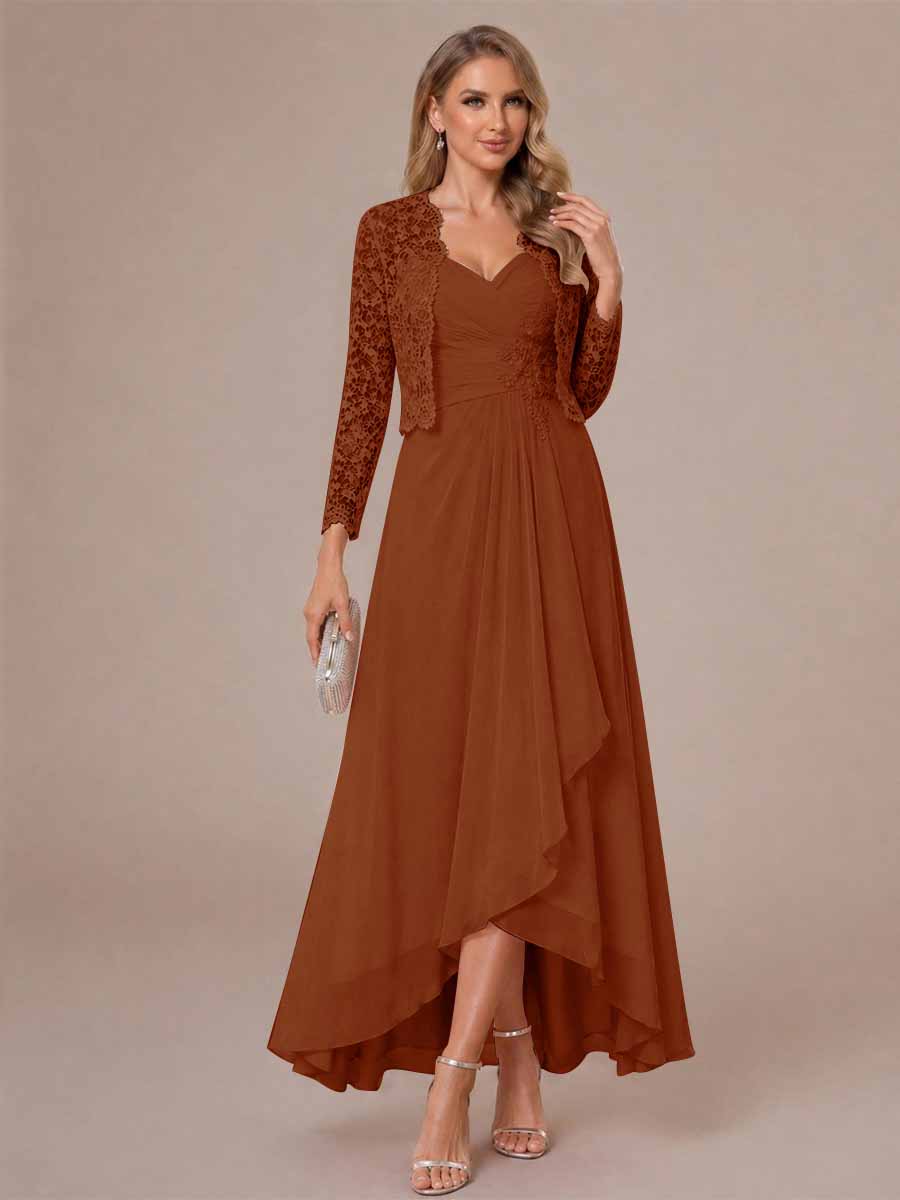 Oceane burnt orange front view mother of the bride dress