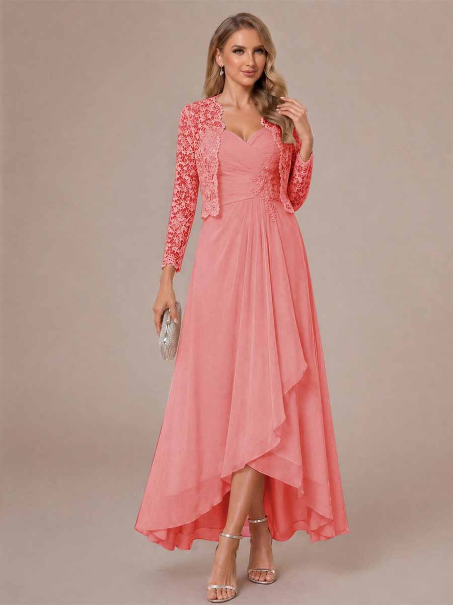 Oceane coral front view mother of the bride dress