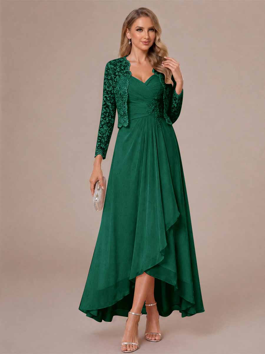 Oceane hunter green front view mother of the bride dress