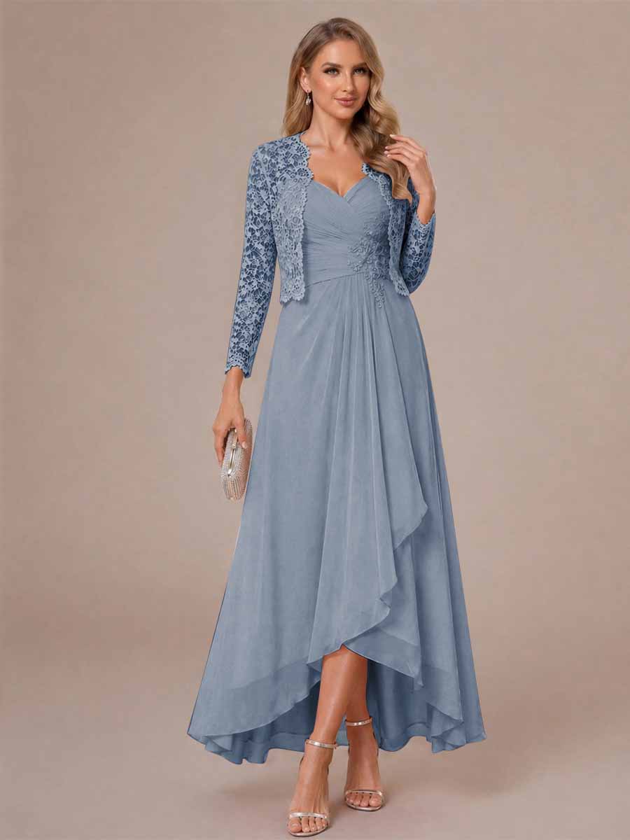 Oceane dusty blue front view mother of the bride dress