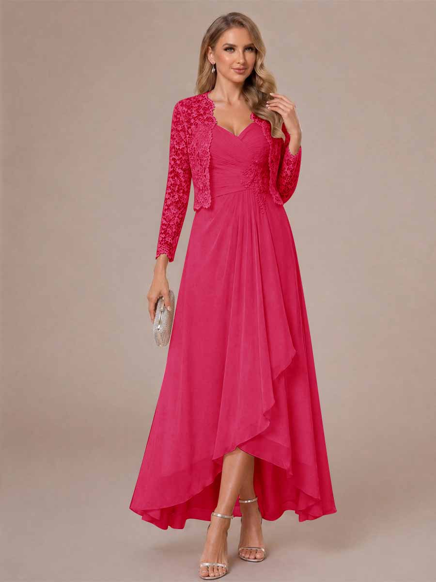 Oceane hot pink front view mother of the bride dress