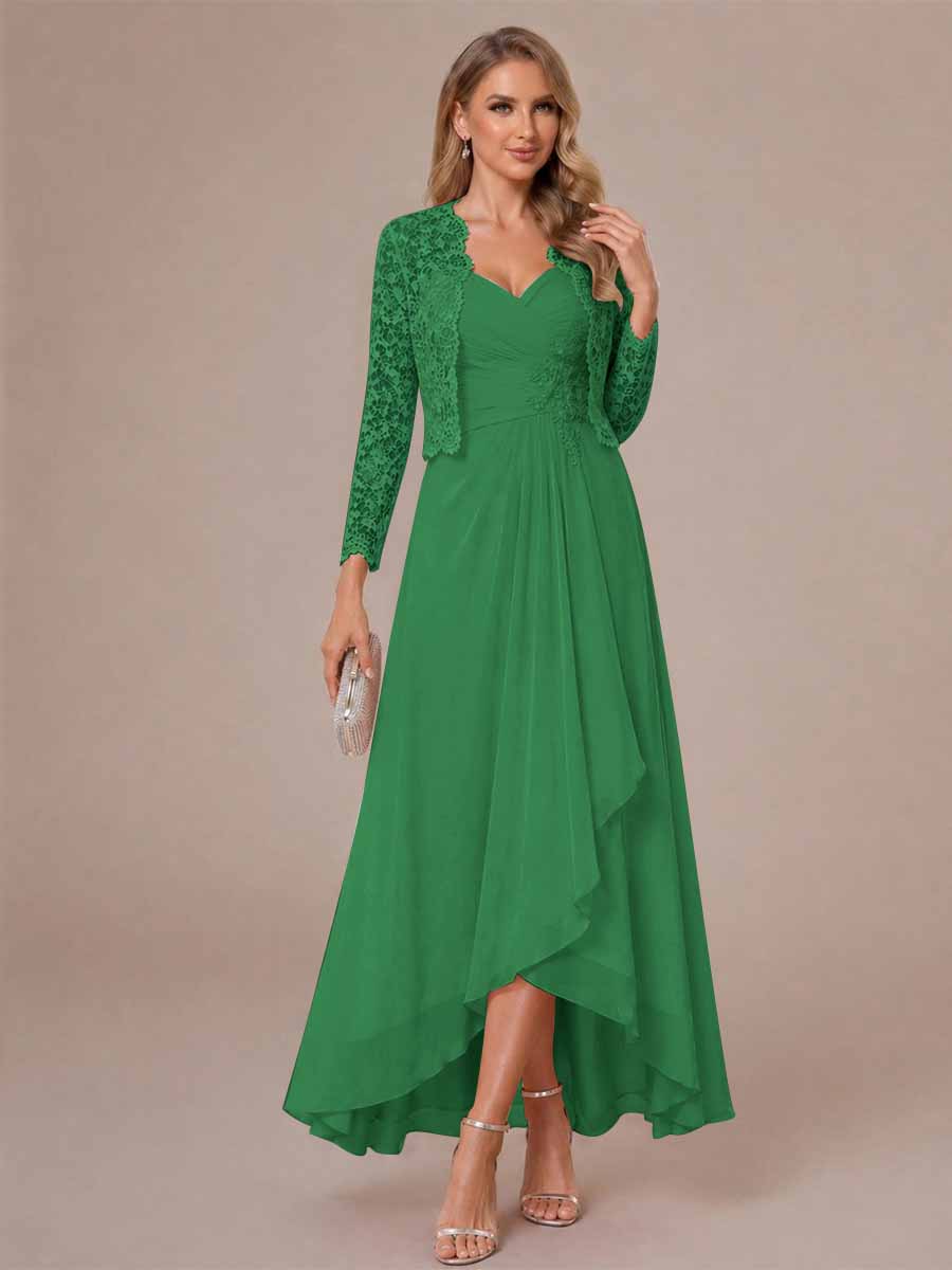 Oceane forest green front view mother of the bride dress