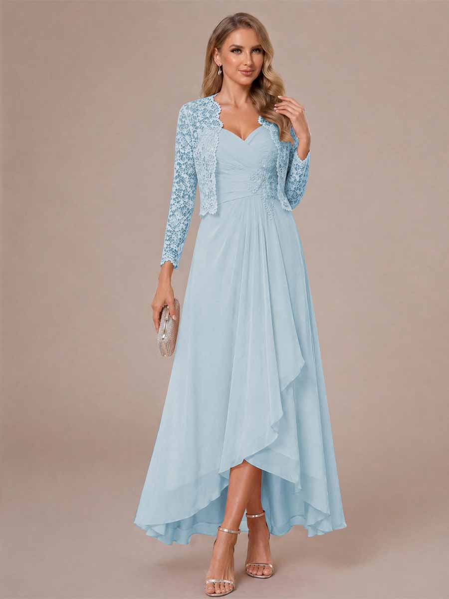 Oceane sky blue front view mother of the bride dress