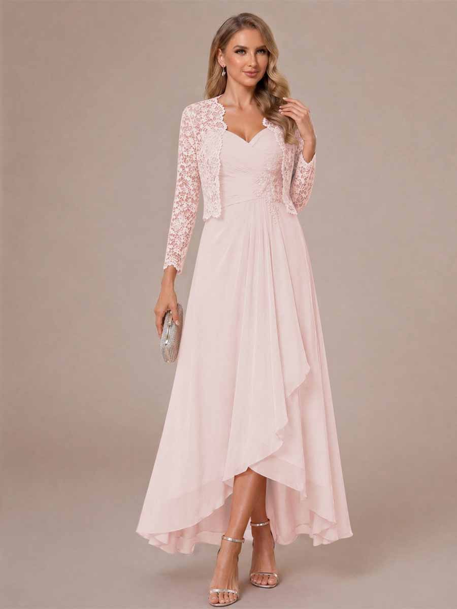 Oceane pearl pink front view mother of the bride dress