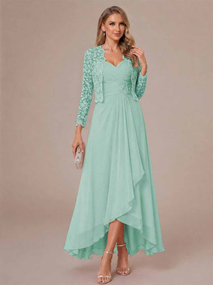 Oceane mint green front view mother of the bride dress
