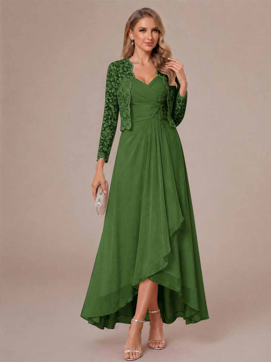 Oceane olive green front view mother of the bride dress