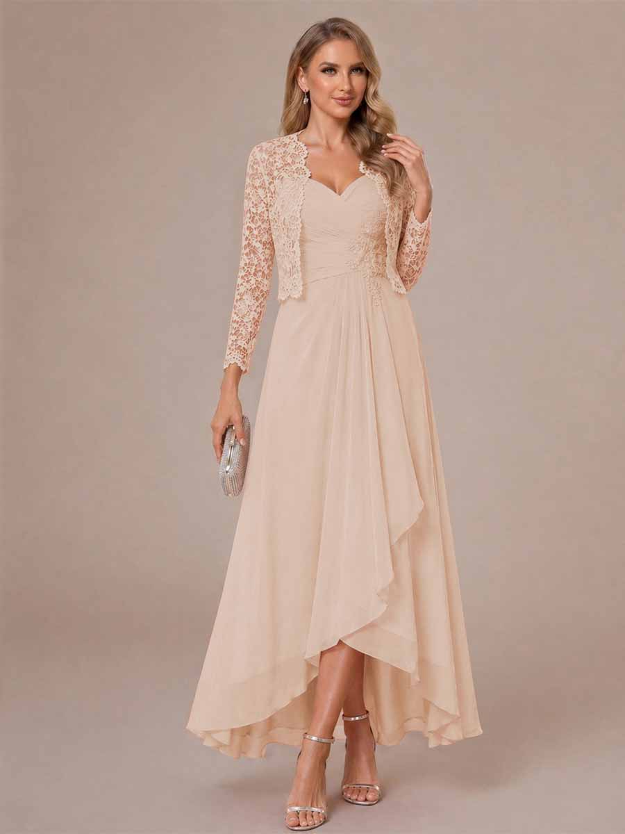Oceane peach front view mother of the bride dress
