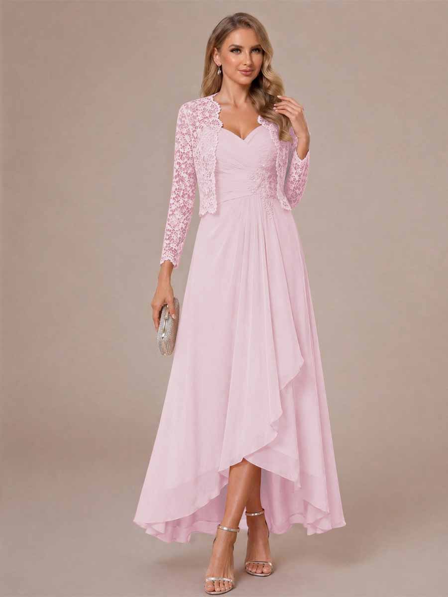 Oceane rose pink front view mother of the bride dress