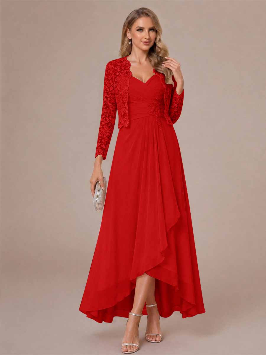 Oceane red front view mother of the bride dress
