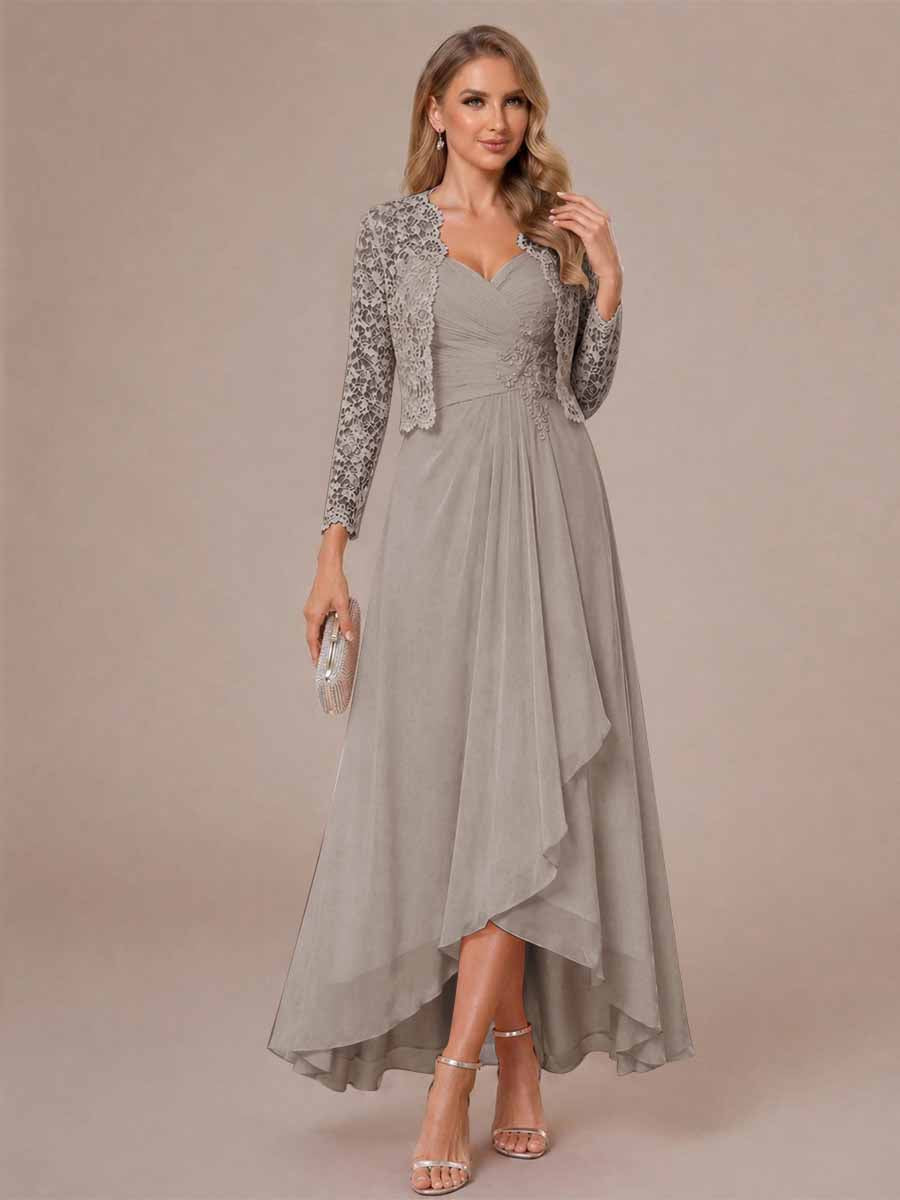Oceane taupe front view mother of the bride dress