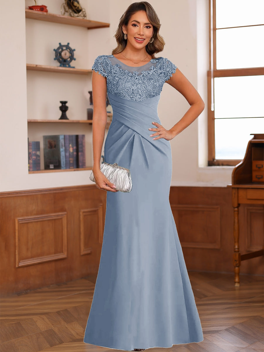 Genevieve Lark Dusty Blue back view mother of the bride dress
