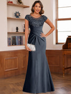 Genevieve Lark Navy Blue front view mother of the bride dress