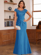Genevieve Lark Ocean Blue front view mother of the bride dress