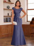 Genevieve Lark Dusty Blue front view mother of the bride dress