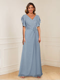 Celestine Hope Dusty Blue front view mother of the bride dress