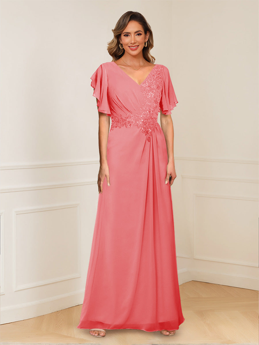 Celestine Hope Coral front view mother of the bride dress