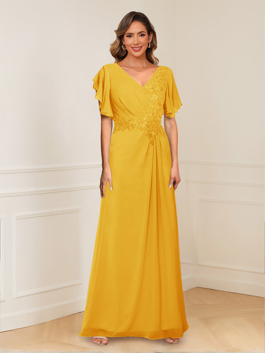 Celestine Hope Gold front view mother of the bride dress