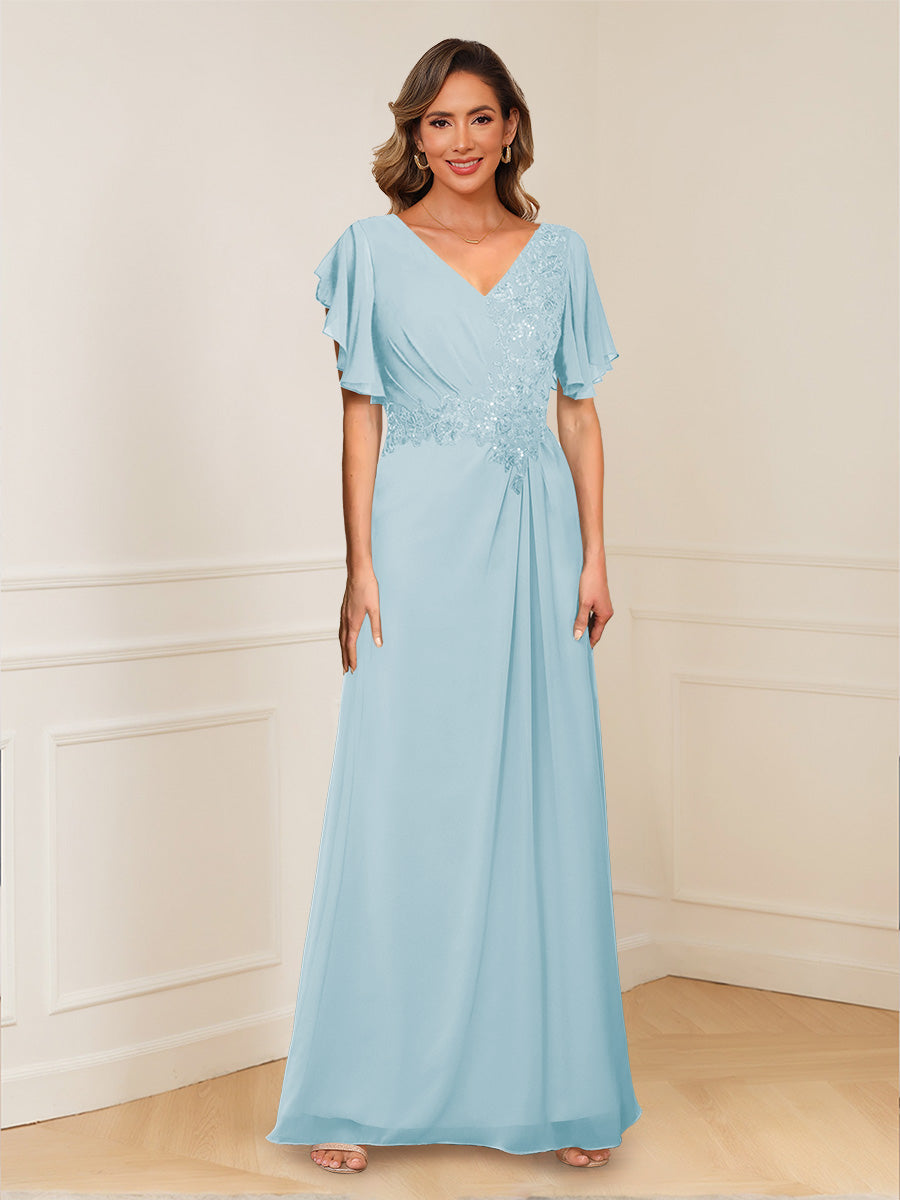 Celestine Hope Sky Blue front view mother of the bride dress