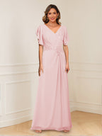 Celestine Hope Pearl Pink front view mother of the bride dress