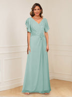 Celestine Hope Pool Blue front view mother of the bride dress