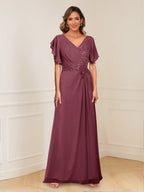 Celestine Hope Plum front view mother of the bride dress