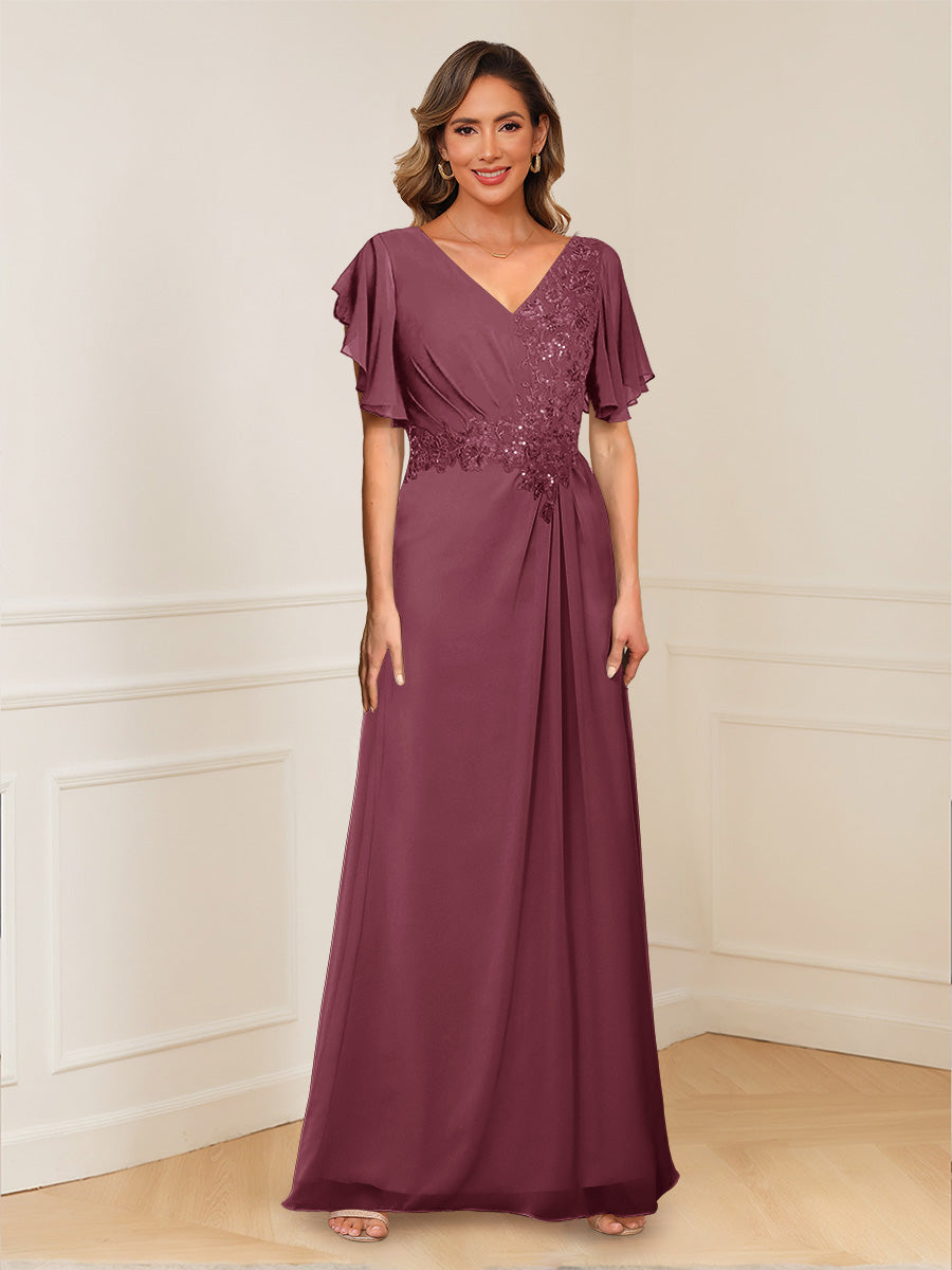 Celestine Hope Plum front view mother of the bride dress
