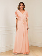 Celestine Hope Peach front view mother of the bride dress