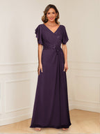 Celestine Hope Plum back view mother of the bride dress